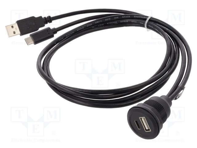 Cable; USB 2.0; 1m; black; 480Mbps; Øcable: 4.5mm; on panel,screw