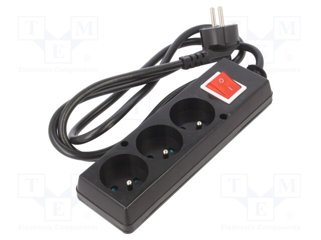 Extension lead; Sockets: 3; PVC; black; 3x1,5mm2; 1.5m; 16A