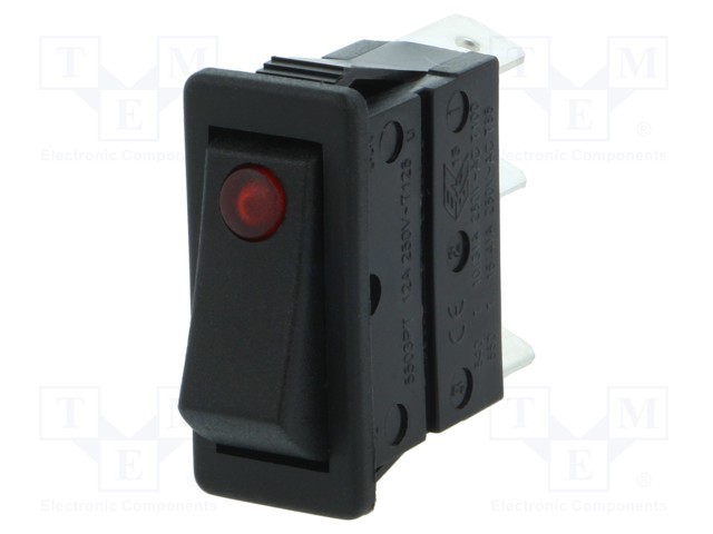 ROCKER; SPST; Pos: 2; OFF-ON; 16A/250VAC; black; neon lamp 250V