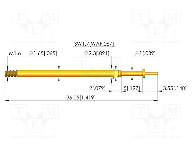 Test needle; Spring compression: 4mm; 5mm; 5A; CuBe; gold-plated