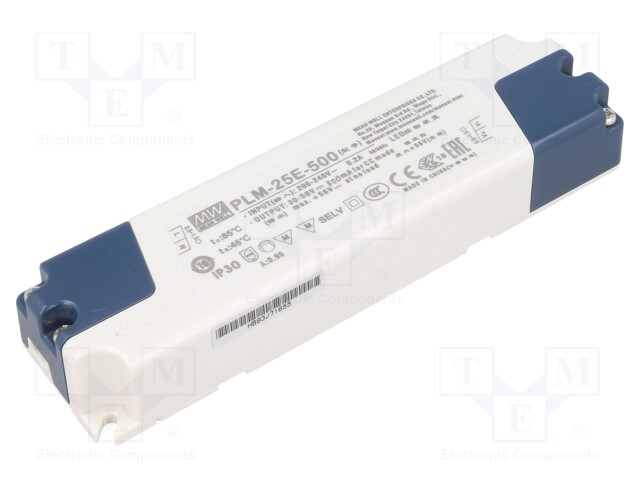 Power supply: switched-mode; LED; 25W; 30÷50VDC; 500mA; 180÷295VAC