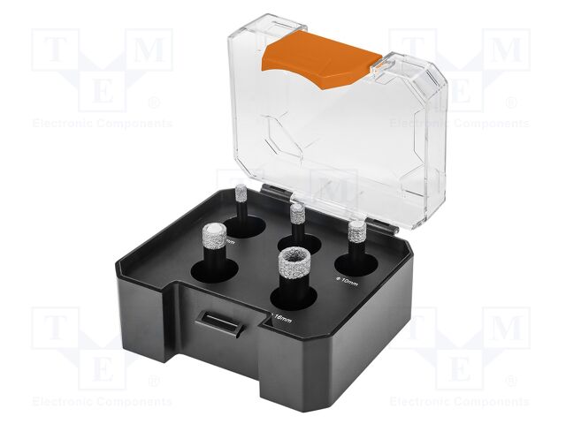 Diamond hole saw; Ø: 6mm,8mm,10mm,12mm,16mm; 5pcs.