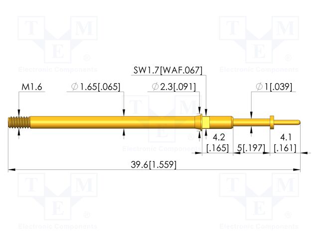 Test needle; Spring compression: 4mm; 5mm; 8A; CuBe; gold-plated
