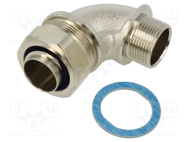 90° angled connector; Thread: metric,non-swivel,outside; brass