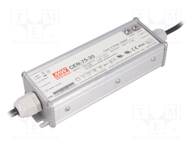 Power supply: switched-mode; LED; 75W; 30VDC; 27÷33VDC; 2.5A; IP66