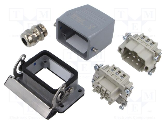 Connector: HDC; male + female; plug + socket; HE; PIN: 6; 6+PE; M20