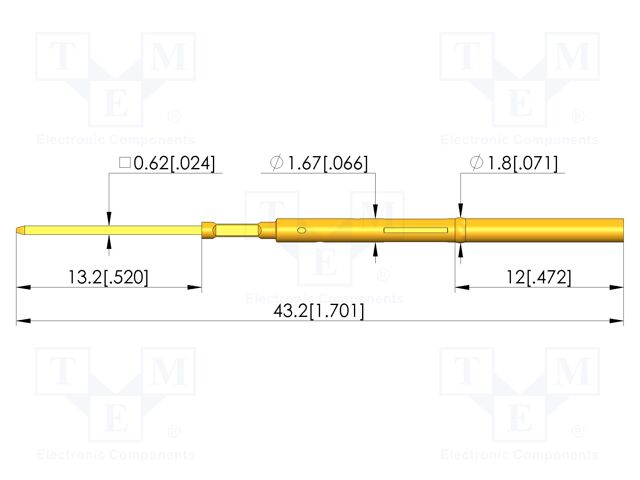 Test probe socket; gold-plated; KS-100; 43.2mm; test needles