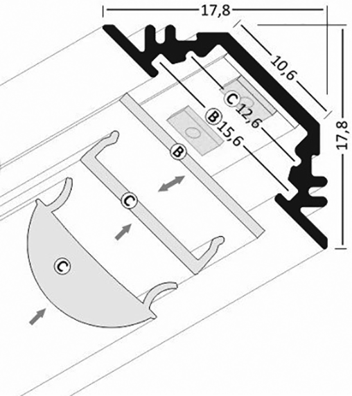 Profiles for LED modules; white; angular,recessed; natural; L: 2m