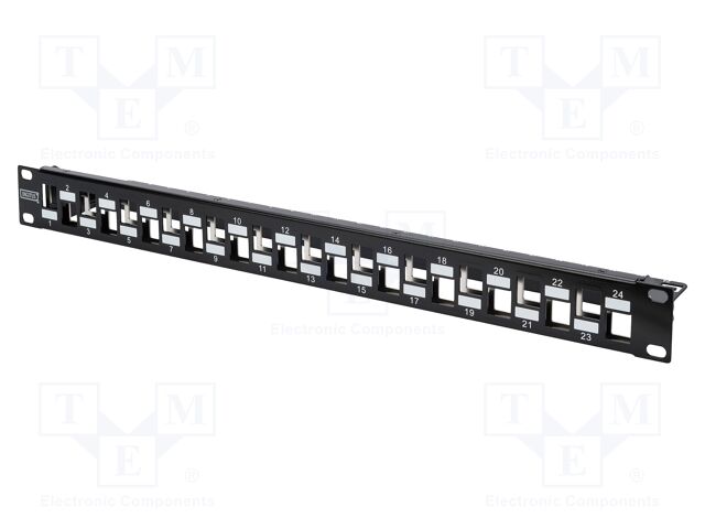 Patch panel; Keystone; black; Number of ports: 24; 19"; rack 19"