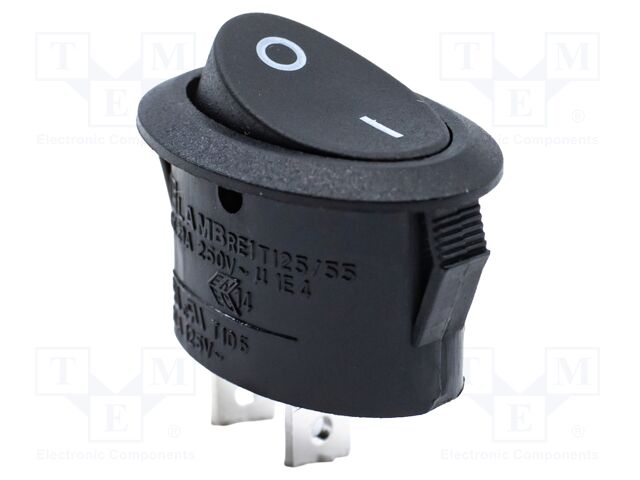 SWITCH, ROCKER, SPST, 16A, 125VAC, BLACK