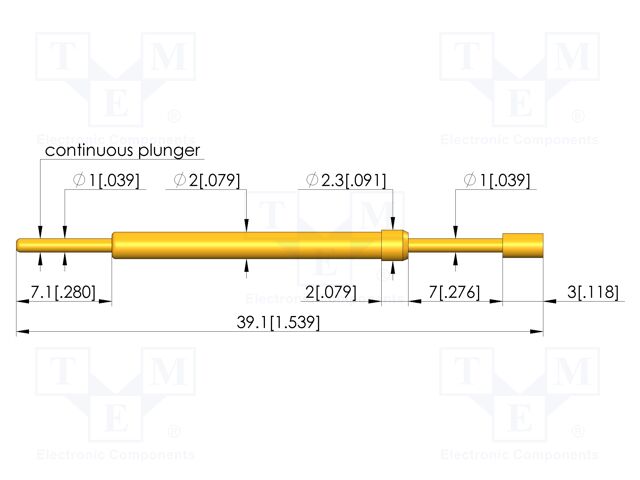 Test needle; Spring compression: 5.6mm; 7mm; 8A; CuBe; gold-plated