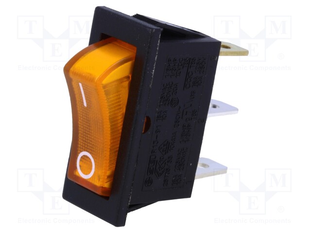 ROCKER; SPST; Pos: 2; OFF-ON; 10A/250VAC; yellow; neon lamp 250V