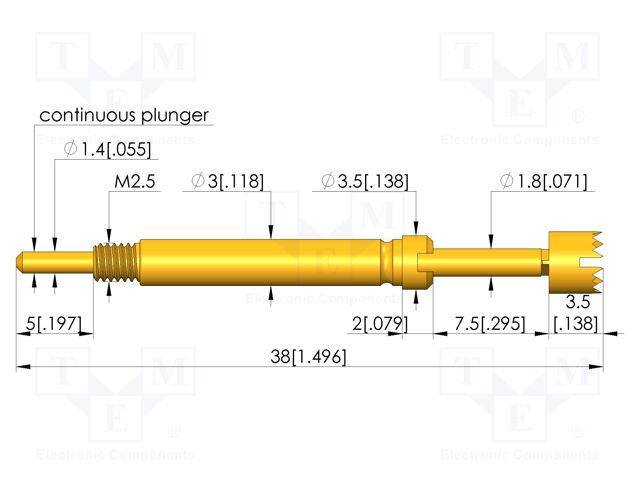 Test needle; Spring compression: 5.6mm; 7mm; 8A; CuBe; gold-plated