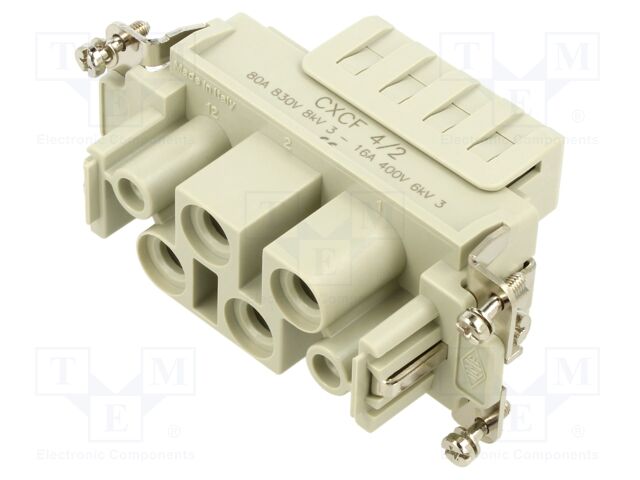Connector: HDC; contact insert; female; CXC; PIN: 4; 4+PE; 80A; 600V