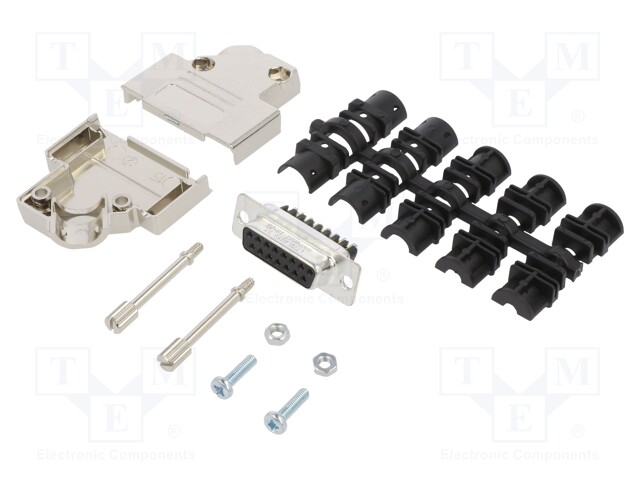 D-Sub; PIN: 15; female; shielded,metalized; angled 45°; for cable