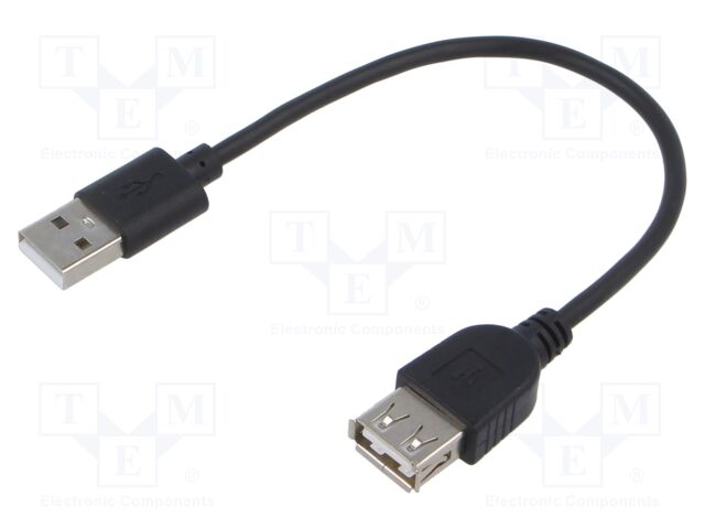 Cable; USB 2.0; USB A socket,USB A plug; nickel plated; 0.15m