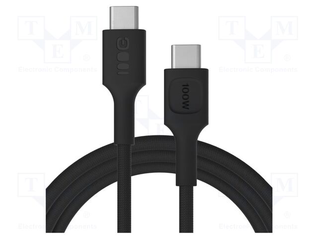 Cable; USB C plug,both sides; 2m; black; 480bps; textile; 100W