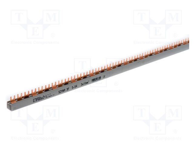 Busbar; 10mm2; Poles: 3; Urated: 400V; 63A; fork; No.of mod: 54; PVC