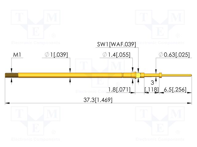Test needle; Spring compression: 2.4mm; 3mm; 3A; CuBe; gold-plated