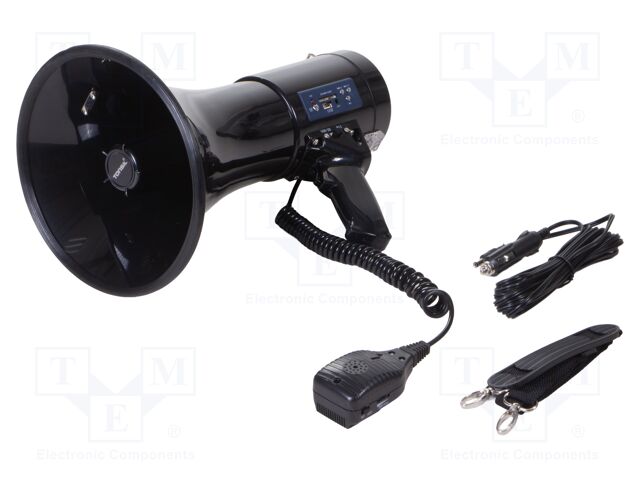 Signaller: magaphone; voice message,siren; black; ABS; 90W