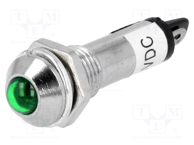 Indicator: LED; prominent; 24VDC; Cutout: Ø8.2mm; IP40; metal