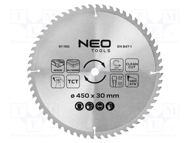 Circular saw; Ø: 450mm; Teeth: 60; cemented carbide; Øhole: 30mm