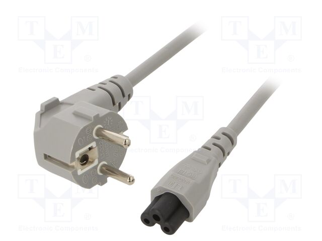 Cable; CEE 7/7 (E/F) plug angled,IEC C5 female; 1.5m; grey; PVC