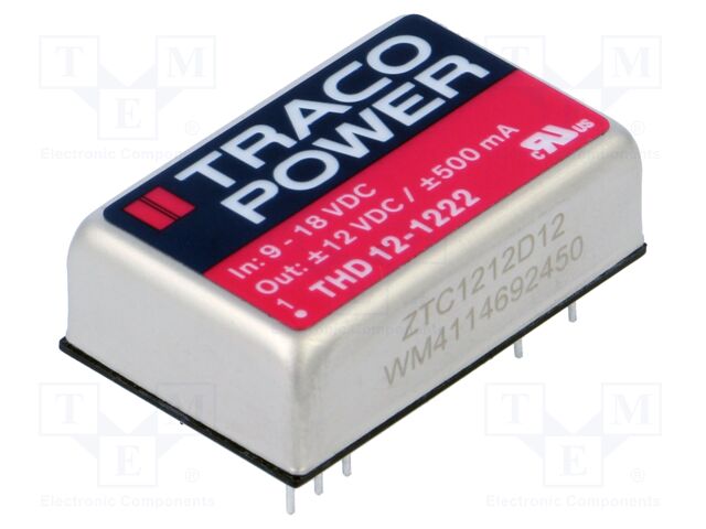 Converter: DC/DC; 12W; Uin: 9÷18V; Uout: 12VDC; Uout2: -12VDC; DIP24