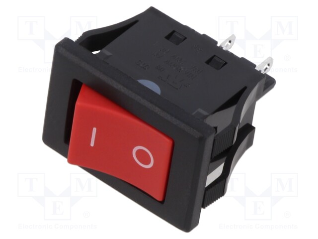 ROCKER; DPST; Pos: 2; ON-OFF; 10A/250VAC; 10A/30VDC; red; IP67; none