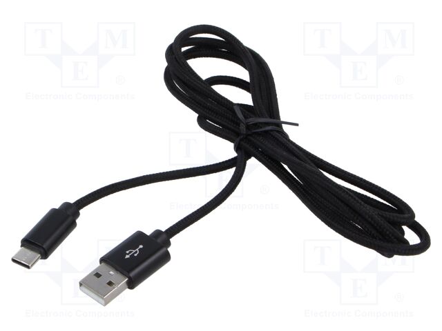 Cable; USB 2.0; USB A plug,USB C plug; gold-plated; 1.8m; black