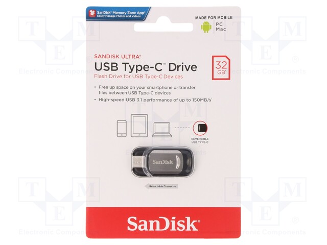 Pendrive; USB 3.1; 32GB; 130MB/s; USB C; ULTRA