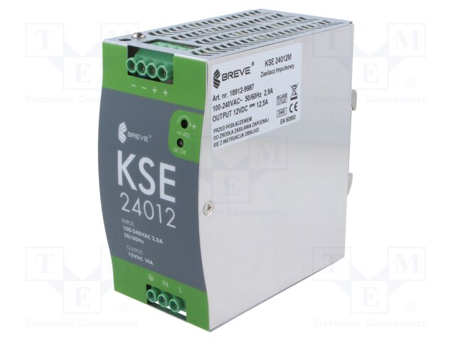 Power supply: switched-mode; for DIN rail; 168W; 12VDC; 14A; IP20