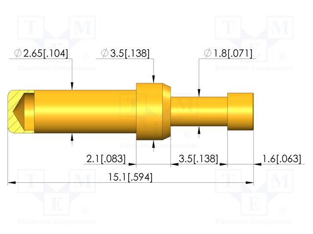 Test needle; Spring compression: 2.8mm; 3.5mm; 5A; brass; Ø: 2.3mm