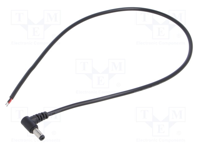 Cable; 2x0.5mm2; DC 5,5/2,1 plug; angled; black; 0.5m; -20÷80°C