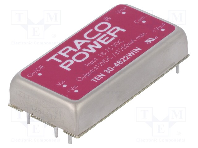 Converter: DC/DC; 30W; Uin: 18÷75V; Uout: 12VDC; Uout2: -12VDC; 2"x1"