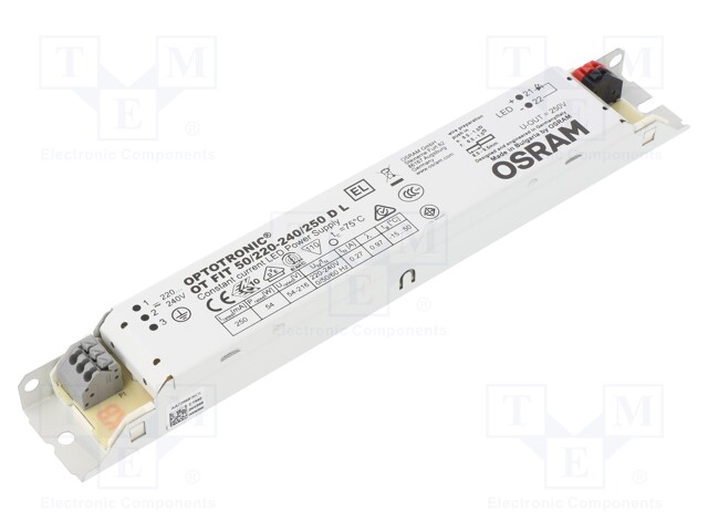 Power supply: switched-mode; LED; 54W; 54÷216VDC; 250mA; IP20; 125g