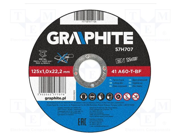 Cutting wheel; Ø: 125mm; Øhole: 22.2mm; Disc thick: 1mm
