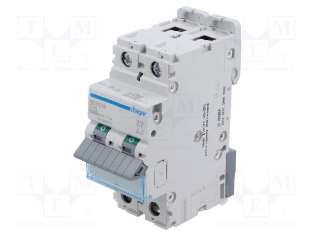 Circuit breaker; 230/400VAC; Inom: 16A; Poles: 2; DIN; Charact: D