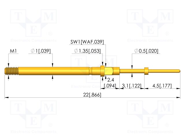 Test needle; Spring compression: 2.4mm; 3mm; 4A; CuBe; gold-plated