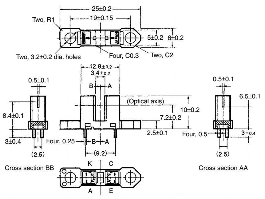Sensor: photoelectric; through-beam (with slot); DARK-ON; THT