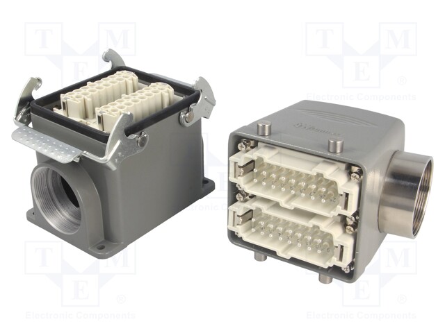 Connector: HDC; male + female; PIN: 32; 2x16+PE; angled; metal; M50