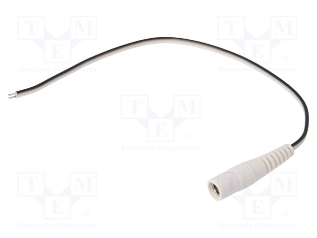 Cable; wires,DC 5,5/2,1 socket; straight; 0.5mm2; white; 0.2m