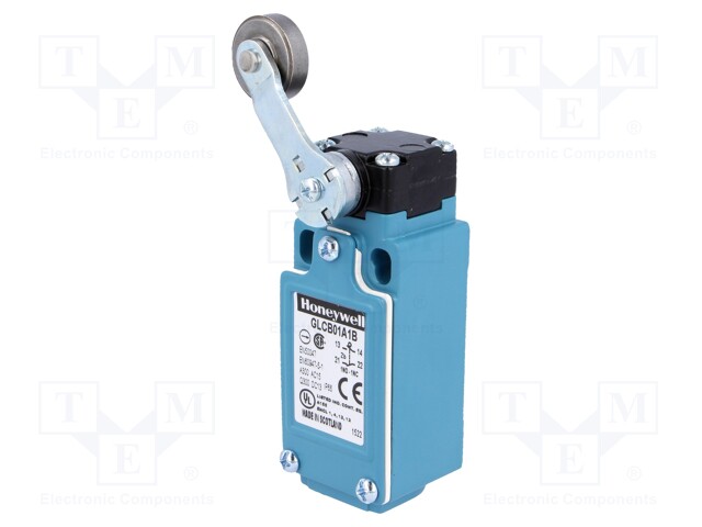 Limit switch; lever R 46,5mm, metal roller Ø19mm; NO + NC; 6A