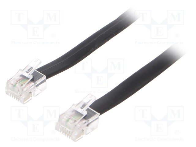 Cable: telephone; flat; RJ12 plug,both sides; 15m; black