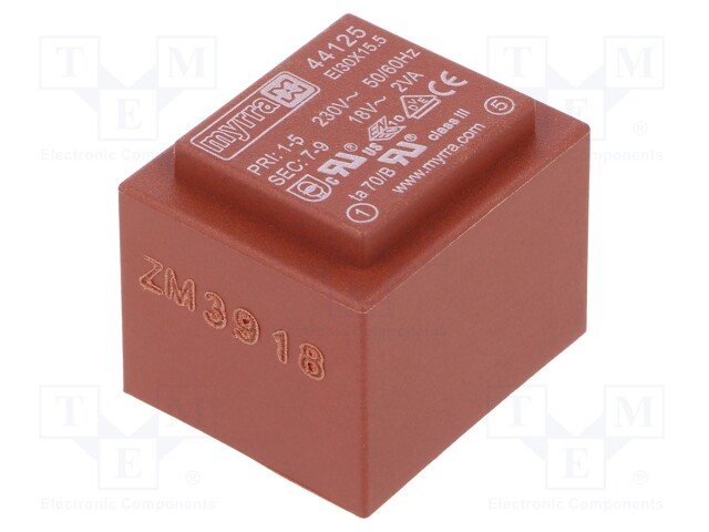 Transformer: encapsulated; 2VA; 230VAC; 18V; 111mA; Mounting: PCB