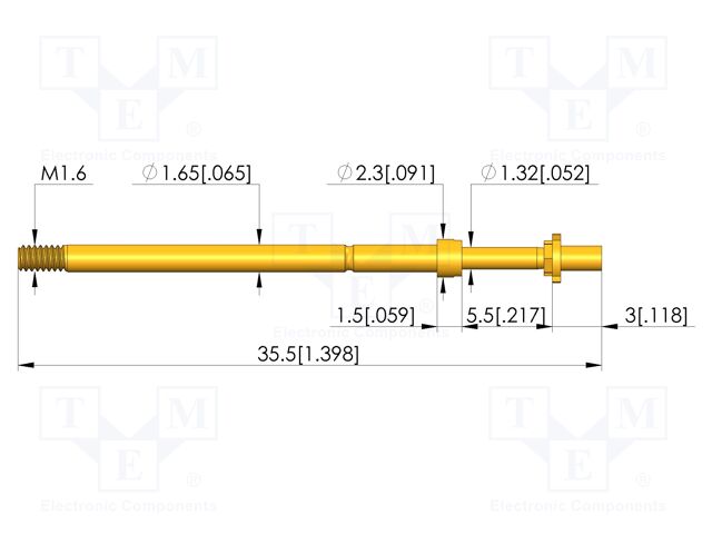 Test needle; Spring compression: 4mm; 5mm; 8A; CuBe; gold-plated