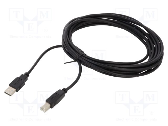 Cable; USB 2.0; USB A plug,USB B plug; 5m; black; 24AWG,28AWG