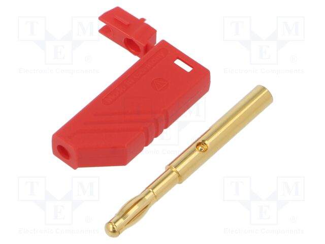 Plug; 4mm banana; 24A; 60VDC; red; gold-plated; Contacts: brass