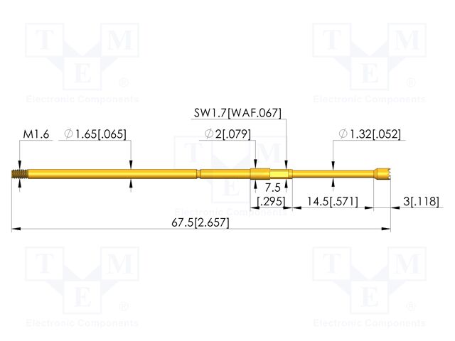 Test needle; Spring compression: 12mm; 14.5mm; 3A; CuBe; Ø: 2mm
