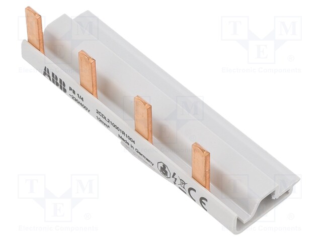 Busbar; 10mm2; Poles: 1; 690VAC; 690VDC; Inom: 63A; No.of mod: 4